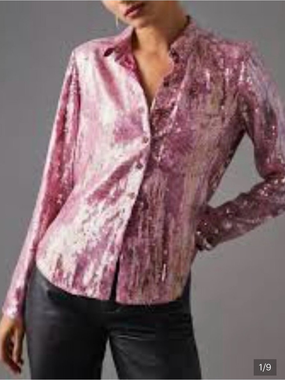 NWOT- Pilcro Anthropologie Sequin Button-Up Shirt in Shimmering Pink